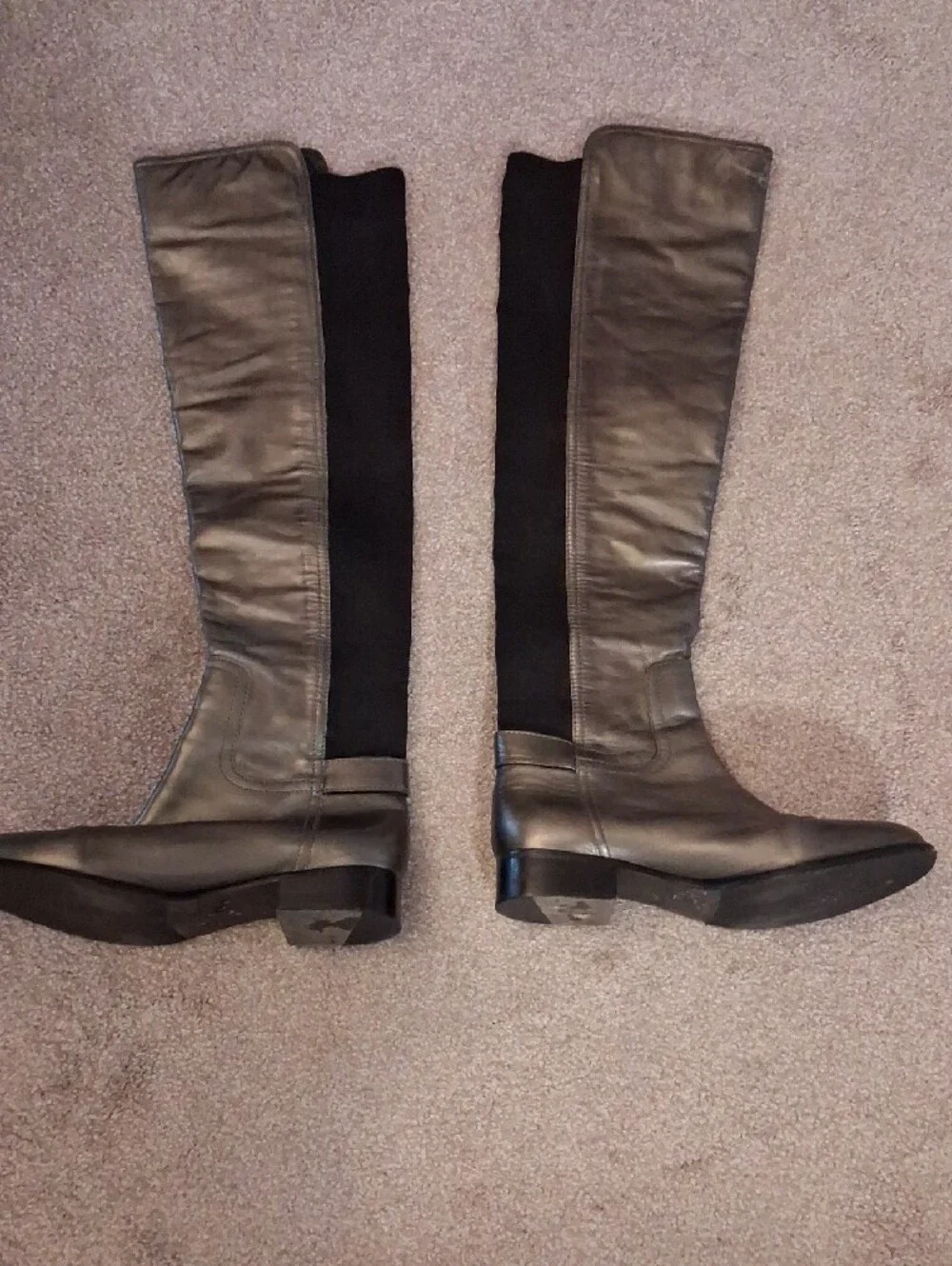 Tory Burch Black-Gold Over-the-Knee Buckle Leather Riding Boots. 8.5